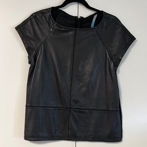 Black leather front t-shirt